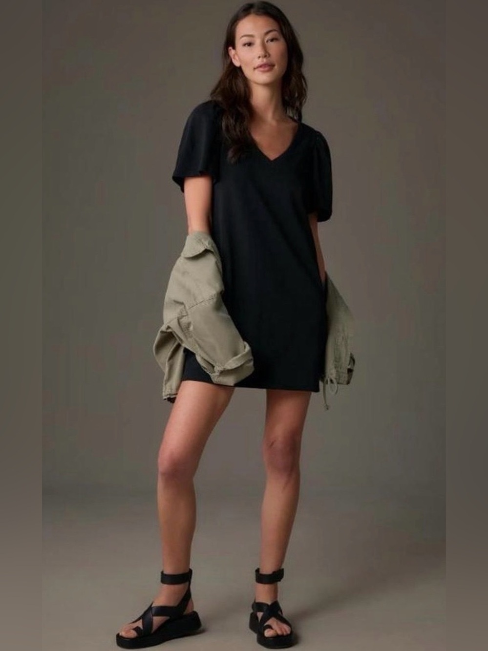 Nation LTD Black Mallory Flutter Sleeve Cotton V-neck Dress size XL